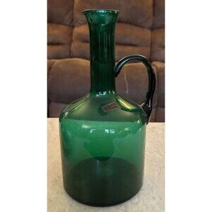Vintage Italian Rossini Empoli Wine Pitcher Jug Emerald Green Italy 11"